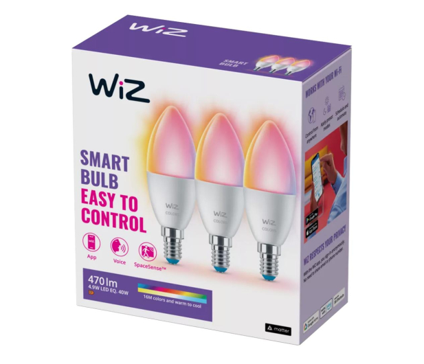 WiZ Wi-Fi BLE 40W C37 E14 922-65 RGB 3CT/6 - 1182642 - zdjęcie 2